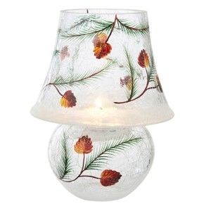 Blancheporte Lampa na čajovou svíčku z krakelovaného skla, motiv borovice